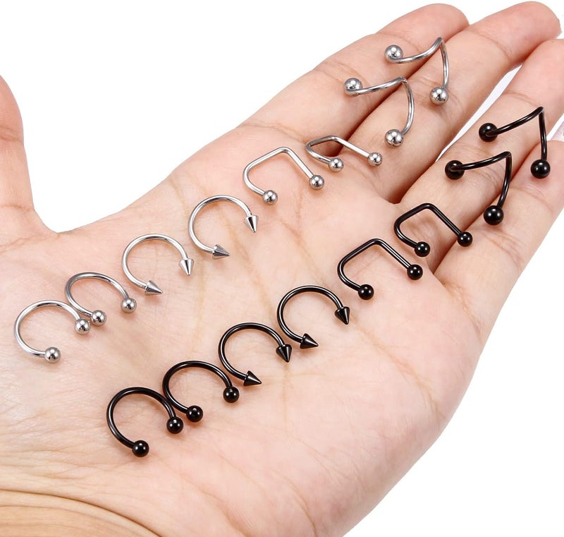Hoeudjo 16g Lip Rings Stainless Steel Snake Bite Piercing Jewelry Labret Jewelry Medusa Piercing Jewelry Spiral Barbell Helix Tragus Earrings Hoop Horseshoe Septum Ring Cartilage Piercings - Image 3